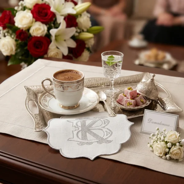 Monogram Özel Sunum Peçetesi Gümüş