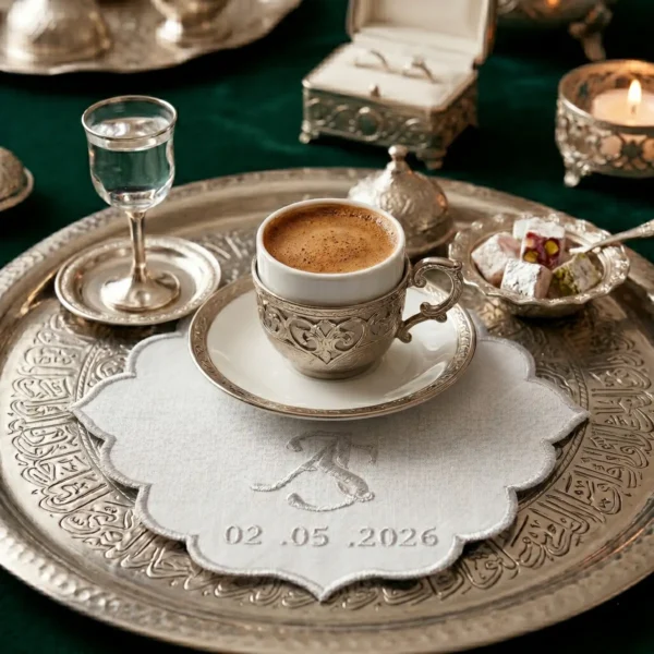 Monogram Özel Sunum Peçetesi Gümüş Tarihli