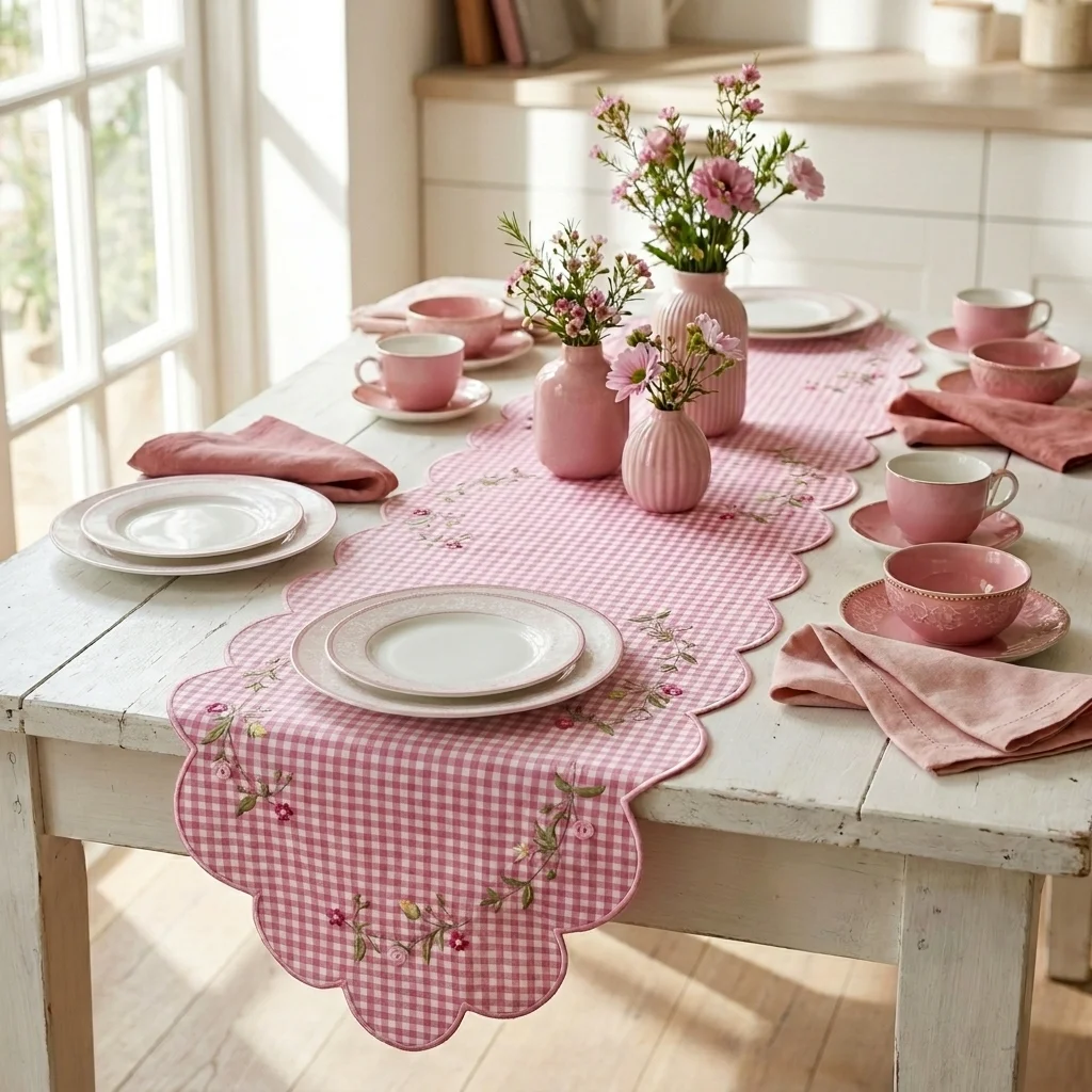 Pembe Pötikare İşlemeli Runner
